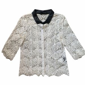 Kooples Cream Lace Top Leather Collar S